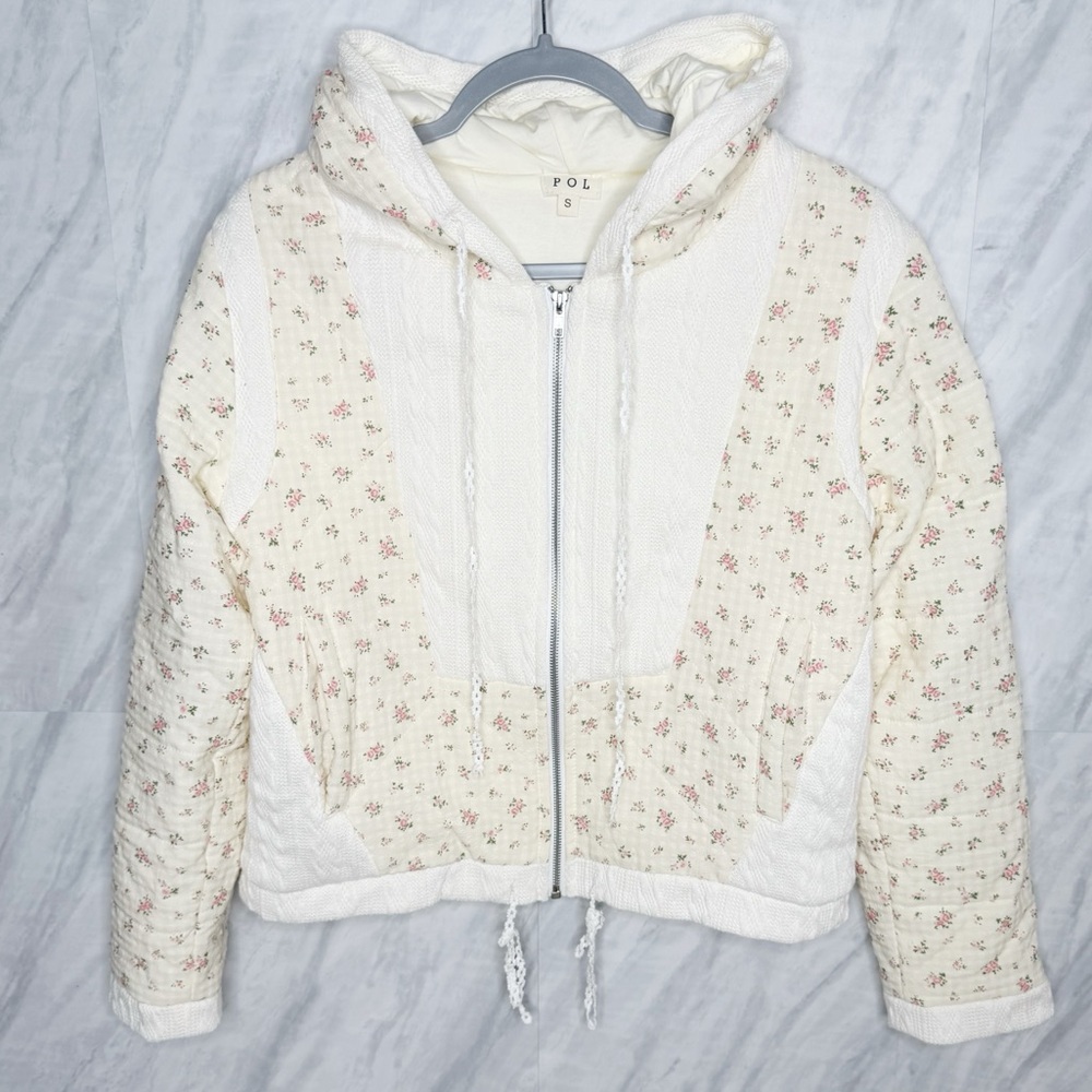 POL Cream Puffer Jacket with Textured Design
